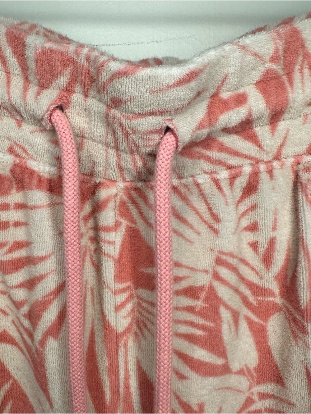 Lands' End pink Coral and Cream Tropical Print Drawstring Shorts terry cloth - Picture 3 of 6